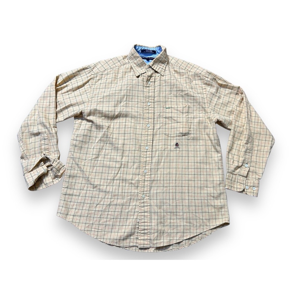 Tommy Hilfiger Medium Men's Long Sleeve Button Up Shirt‎ Brown Plaid